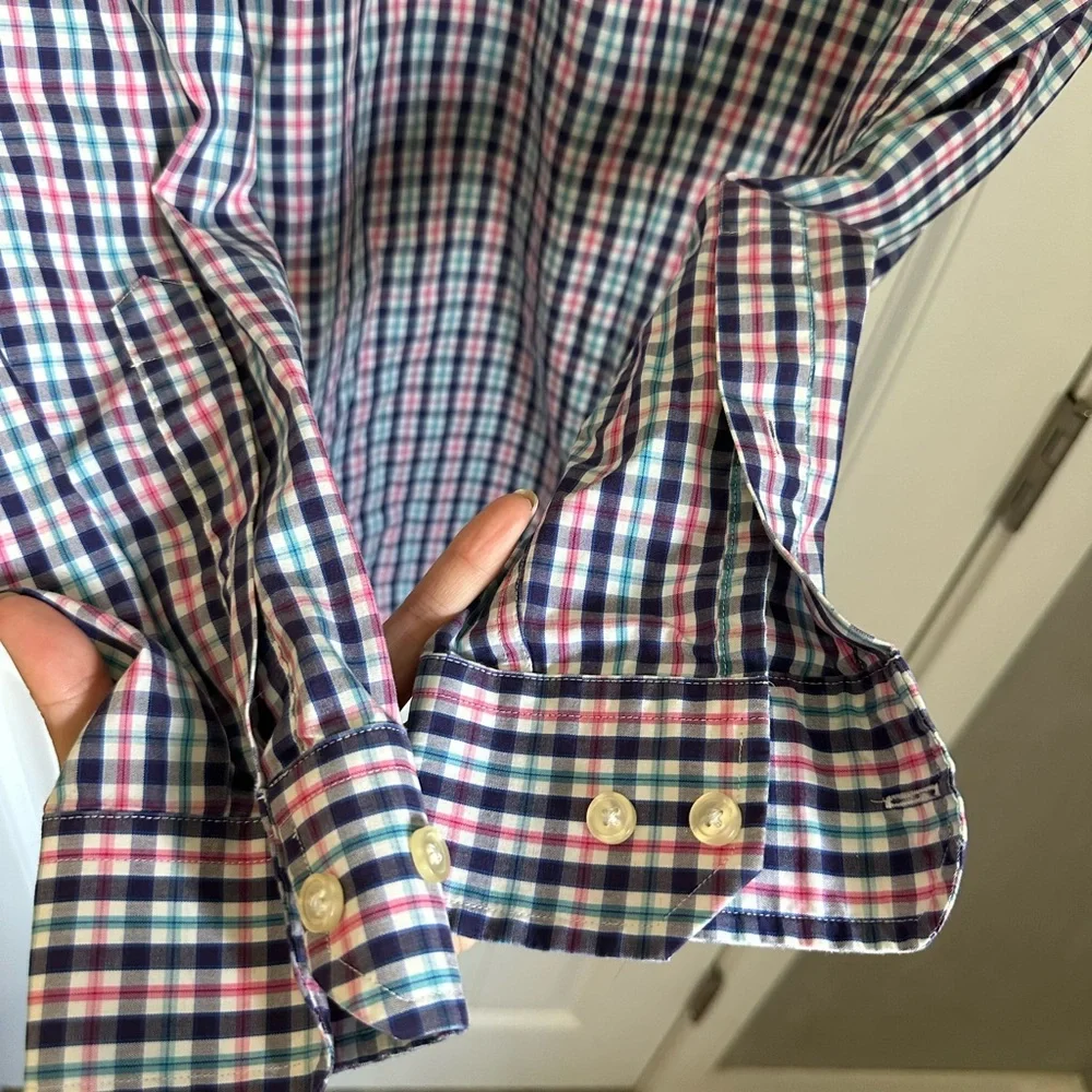 Banana Republic Tailored Slim Button-Down Shirt 14.5 | Plaid Check Non-Iron